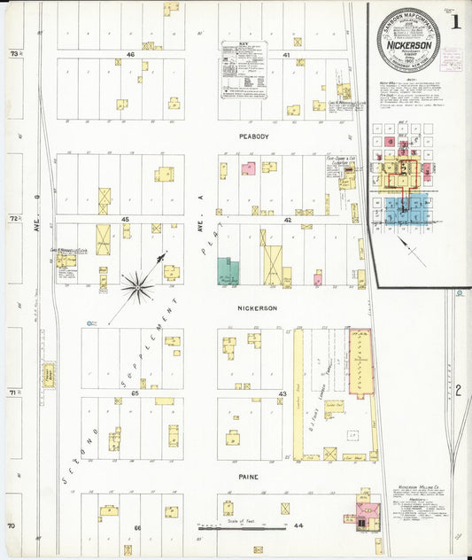 Sanborn Fire Insurance Map from Nickerson, Reno County, Kansas (1905), Sheet #0001 - Complete Map Set gallery image, historic Sanborn map, vintage wall art, Kansas Kansas