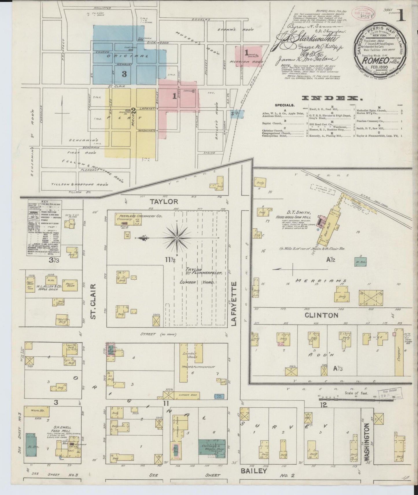 Sanborn Fire Insurance Map from Romeo, Macomb County, Michigan (1890), Sheet #0001 - Complete Map Set gallery image, historic Sanborn map, vintage wall art, Michigan Michigan