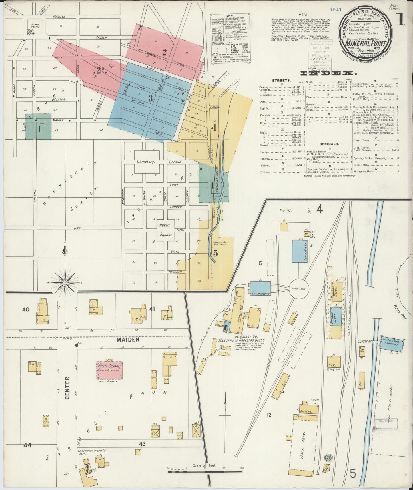 Sanborn Fire Insurance Map from Mineral Point, Iowa County, Wisconsin (1900), Sheet #0001 - Historic Sanborn Fire Insurance Map Print, vintage old map wall art, antique decor, genealogy gift, Wisconsin Wisconsin map