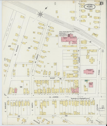 Sanborn Fire Insurance Map from Rome, Oneida County, New York (1894), Sheet #0013 - Historic Sanborn Fire Insurance Map Print, vintage old map wall art, antique decor, genealogy gift, New York New York map