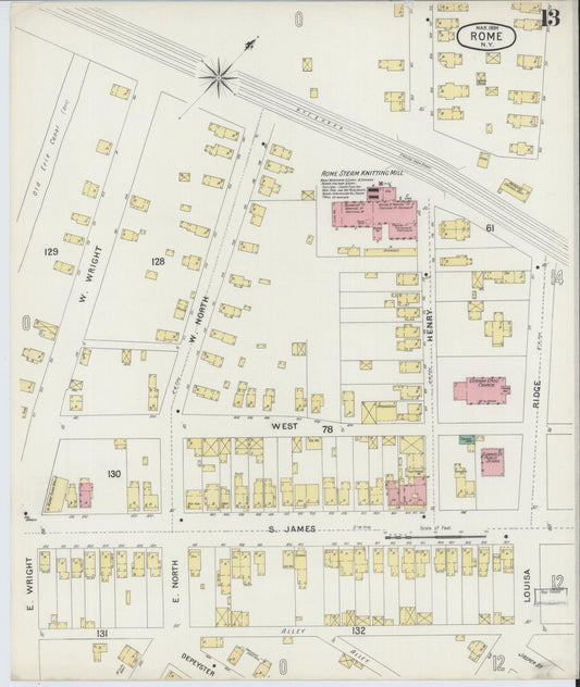Sanborn Fire Insurance Map from Rome, Oneida County, New York (1894), Sheet #0013 - Historic Sanborn Fire Insurance Map Print, vintage old map wall art, antique decor, genealogy gift, New York New York map