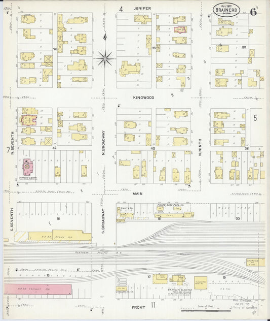 Sanborn Fire Insurance Map from Brainerd, Crow Wing County, Minnesota (1907), Sheet #0006 - Historic Sanborn Fire Insurance Map Print, vintage old map wall art, antique decor, genealogy gift, Minnesota Minnesota map