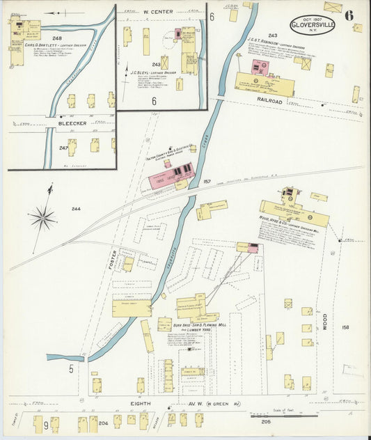 Sanborn Fire Insurance Map from Gloversville, Fulton County, New York (1907), Sheet #0006 - Historic Sanborn Fire Insurance Map Print, vintage old map wall art, antique decor, genealogy gift, New York New York map
