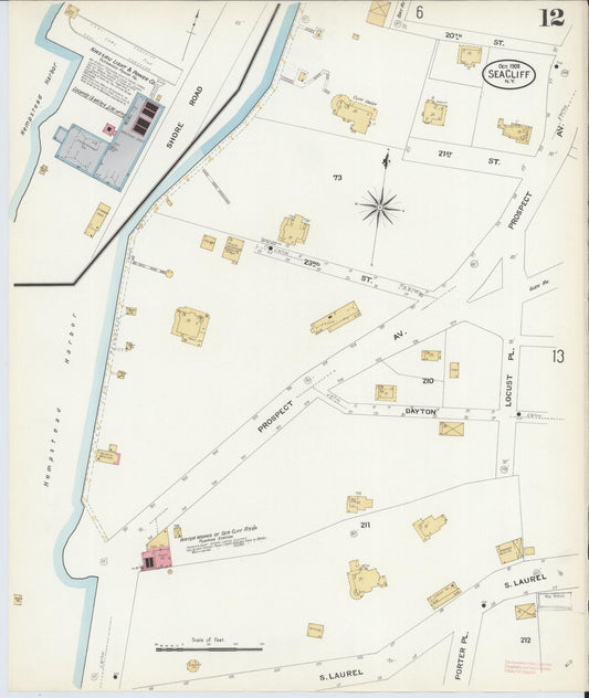 Sanborn Fire Insurance Map from Sea Cliff, Nassau County, New York (1908), Sheet #0012 - Historic Sanborn Fire Insurance Map Print, vintage old map wall art, antique decor, genealogy gift, New York New York map