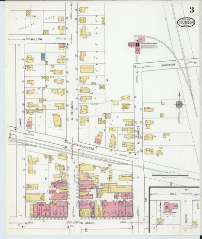 Sanborn Fire Insurance Map from Hudson, Lenawee County, Michigan (1919), Sheet #0003 - Historic Sanborn Fire Insurance Map Print, vintage old map wall art, antique decor, genealogy gift, Michigan Michigan map