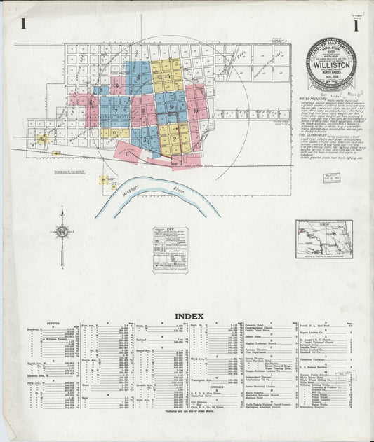 Sanborn Fire Insurance Map from Williston, Williams County, North Dakota (1926), Sheet #0001 - Complete Map Set gallery image, historic Sanborn map, vintage wall art, North Dakota North Dakota
