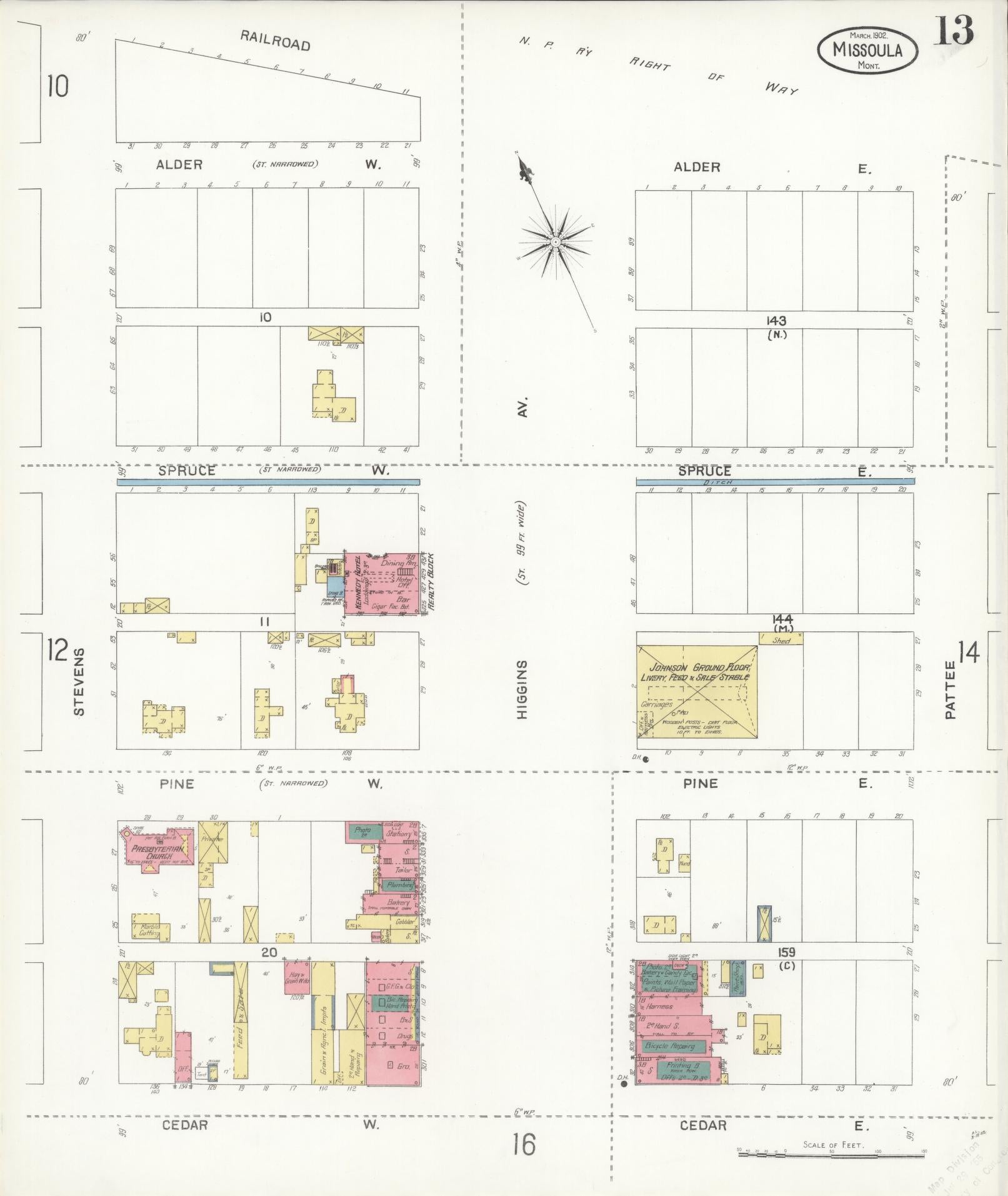 Sanborn Fire Insurance Map from Missoula, Missoula County, Montana (1902), Sheet #0013 - Historic Sanborn Fire Insurance Map Print, vintage old map wall art, antique decor, genealogy gift, Montana Montana map