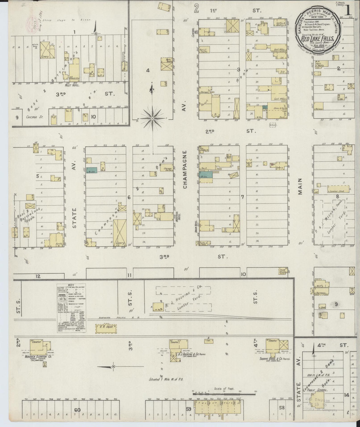 Sanborn Fire Insurance Map from Red Lake Falls, Red Lake County, Minnesota (1894), Sheet #0001 - Complete Map Set gallery image, historic Sanborn map, vintage wall art, Minnesota Minnesota
