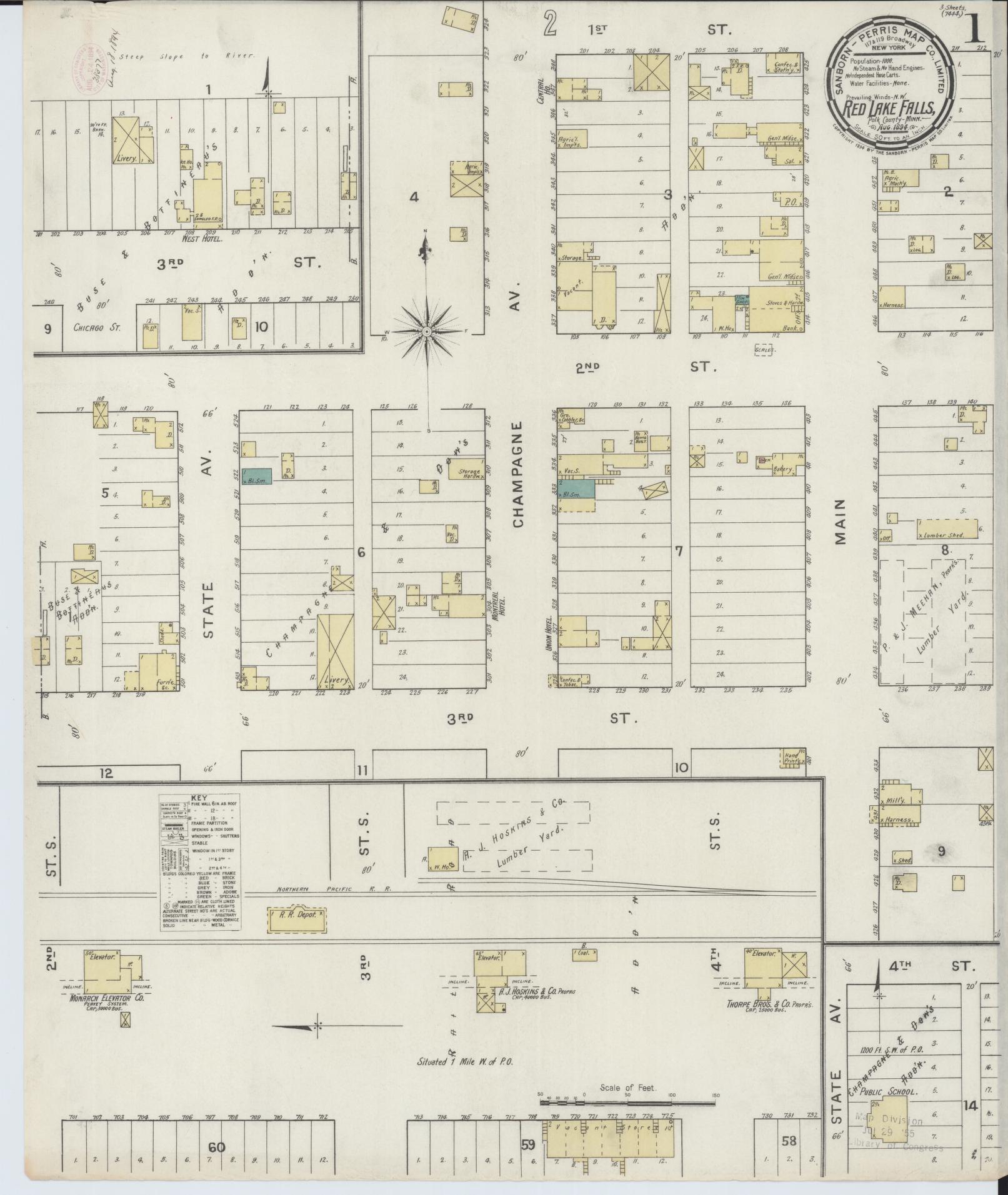 Sanborn Fire Insurance Map from Red Lake Falls, Red Lake County, Minnesota (1894), Sheet #0001 - Complete Map Set gallery image, historic Sanborn map, vintage wall art, Minnesota Minnesota