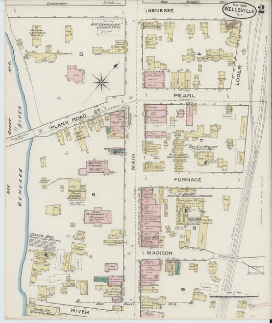 Sanborn Fire Insurance Map from Wellsville, Allegany County, New York (1886), Sheet #0002 - Historic Sanborn Fire Insurance Map Print, vintage old map wall art, antique decor, genealogy gift, New York New York map