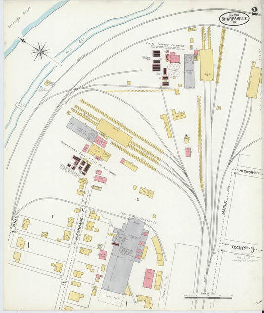 Sanborn Fire Insurance Map from Sharpsville, Mercer County, Pennsylvania (1905), Sheet #0002 - Historic Sanborn Fire Insurance Map Print, vintage old map wall art, antique decor, genealogy gift, Pennsylvania Pennsylvania map