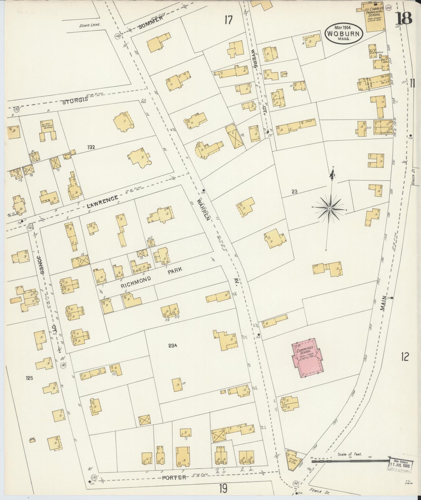 Sanborn Fire Insurance Map from Woburn, Middlesex County, Massachusetts (1904), Sheet #0018 - Complete Map Set gallery image, historic Sanborn map, vintage wall art, Massachusetts Massachusetts