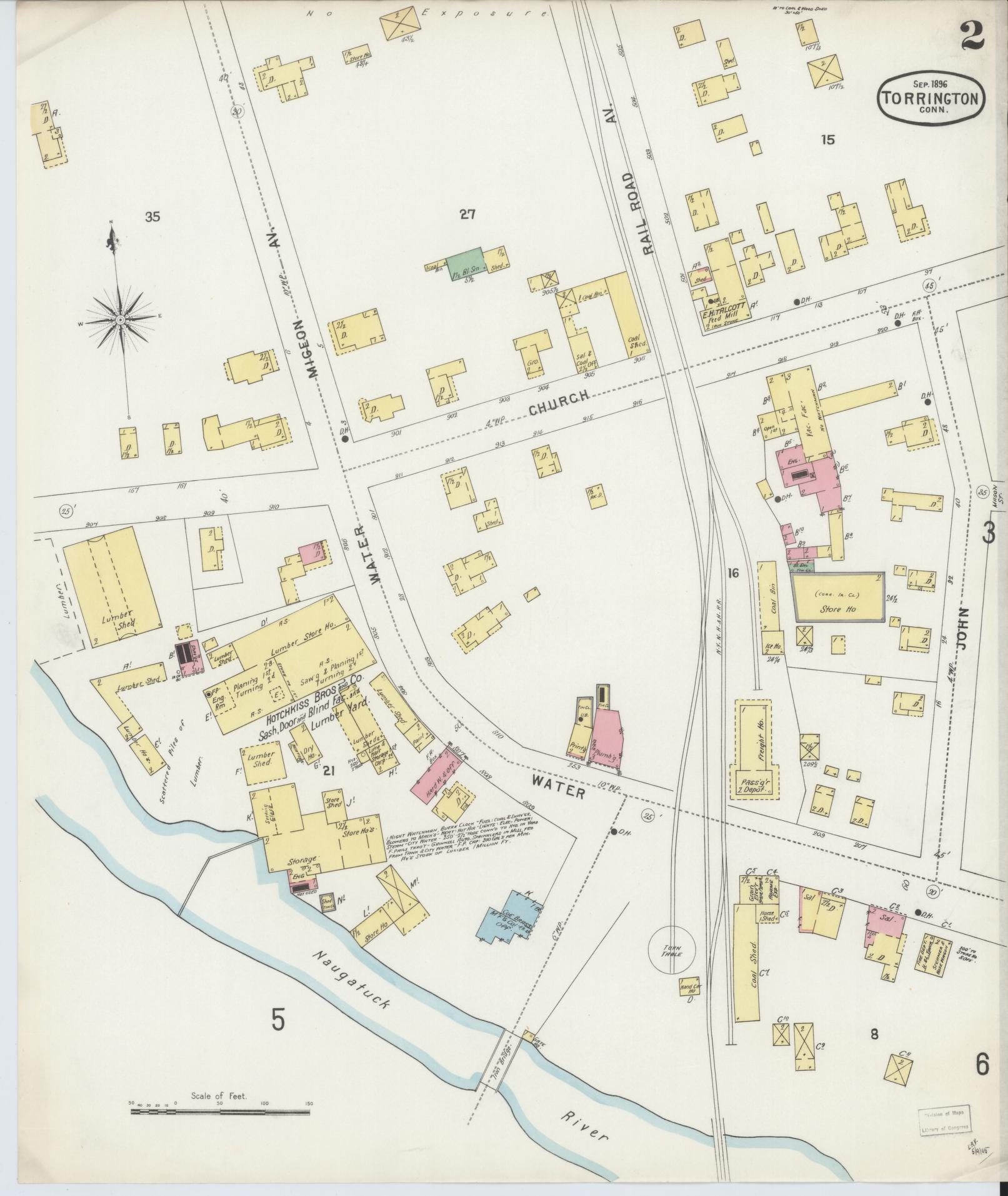 Sanborn Fire Insurance Map from Torrington, Litchfield County, Connecticut (1896), Sheet #0002 - Complete Map Set gallery image, historic Sanborn map, vintage wall art, Connecticut Connecticut