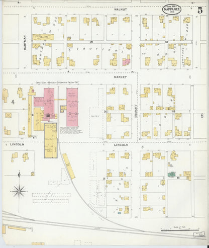Sanborn Fire Insurance Map from Nappanee, Elkhart County, Indiana (1905), Sheet #0005 - Historic Sanborn Fire Insurance Map Print, vintage old map wall art, antique decor, genealogy gift, Indiana Indiana map