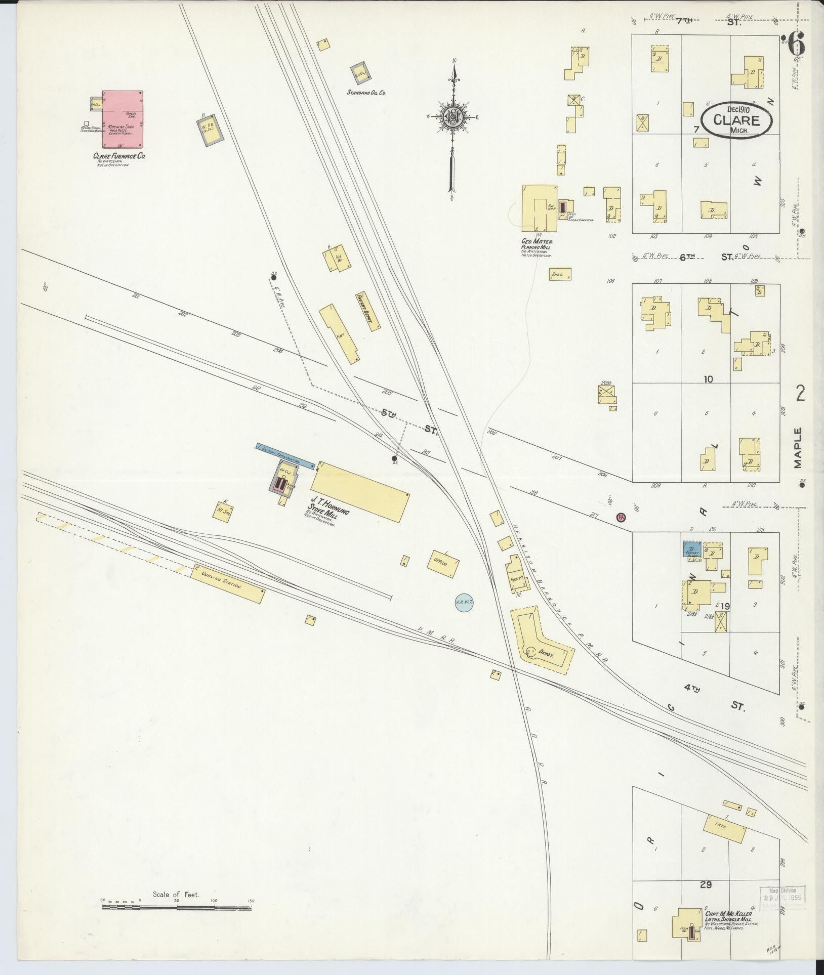 Sanborn Fire Insurance Map from Clare, Clare County, Michigan (1910), Sheet #0006 - Complete Map Set gallery image, historic Sanborn map, vintage wall art, Michigan Michigan