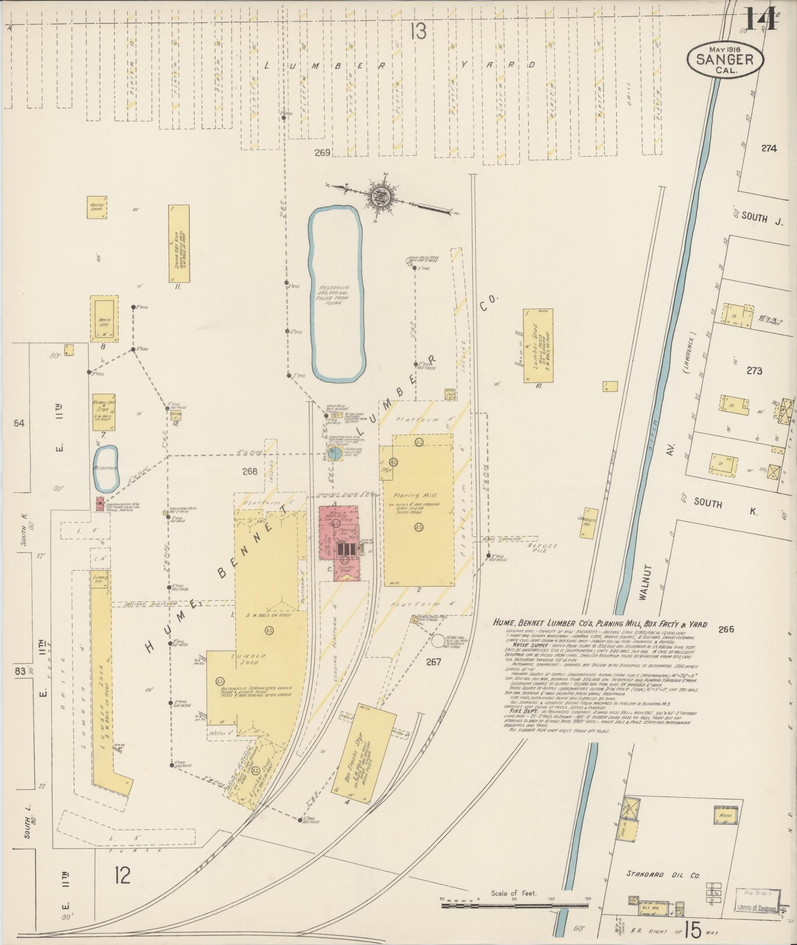 Sanborn Fire Insurance Map from Sanger, Fresno County, California (1916), Sheet #0014 - Complete Map Set gallery image, historic Sanborn map, vintage wall art, California California