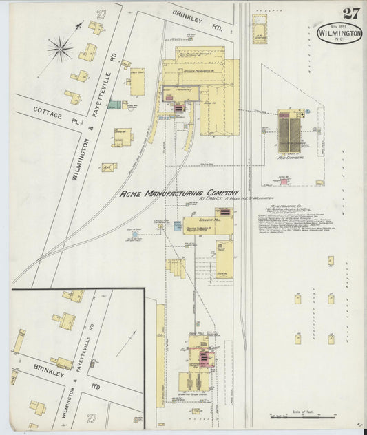 Sanborn Fire Insurance Map from Wilmington, New Hanover County, North Carolina (1893), Sheet #0027 - Historic Sanborn Fire Insurance Map Print, vintage old map wall art, antique decor, genealogy gift, North Carolina North Carolina map