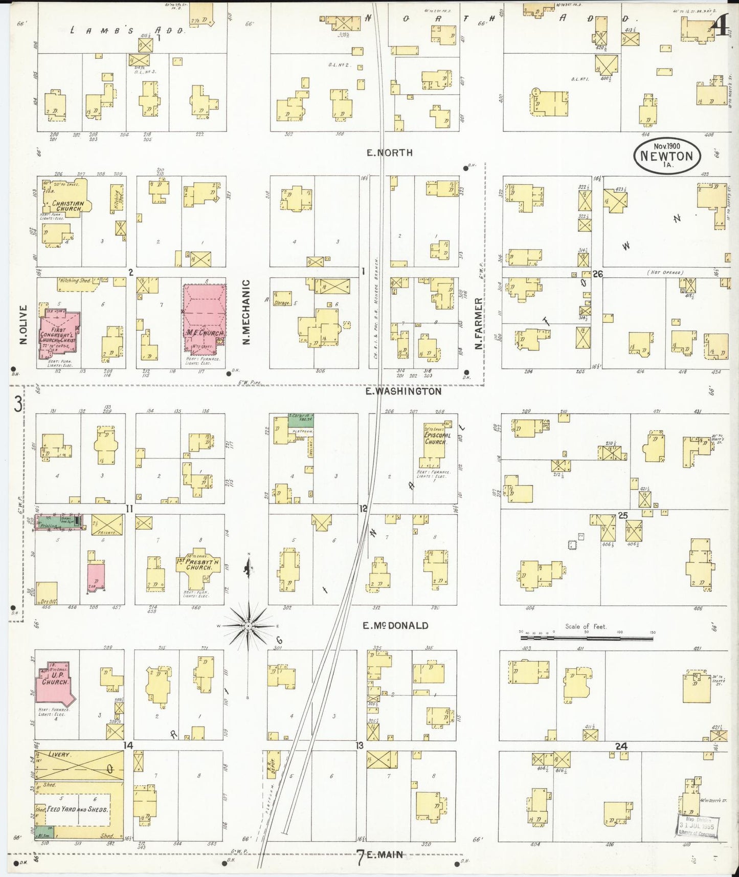 Sanborn Fire Insurance Map from Newton, Jasper County, Iowa (1900), Sheet #0004 - Historic Sanborn Fire Insurance Map Print
