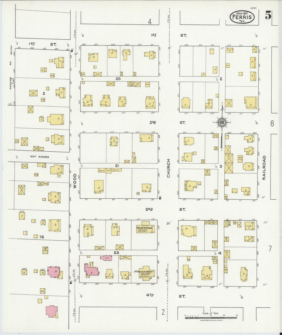 Sanborn Fire Insurance Map from Ferris, Ellis County, Texas (1921), Sheet #0005 - Historic Sanborn Fire Insurance Map Print, vintage old map wall art, antique decor, genealogy gift, Texas Texas map