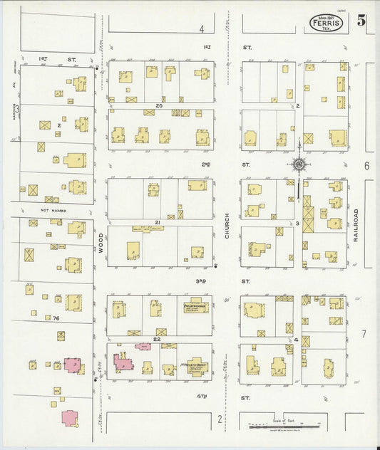 Sanborn Fire Insurance Map from Ferris, Ellis County, Texas (1921), Sheet #0005 - Historic Sanborn Fire Insurance Map Print, vintage old map wall art, antique decor, genealogy gift, Texas Texas map