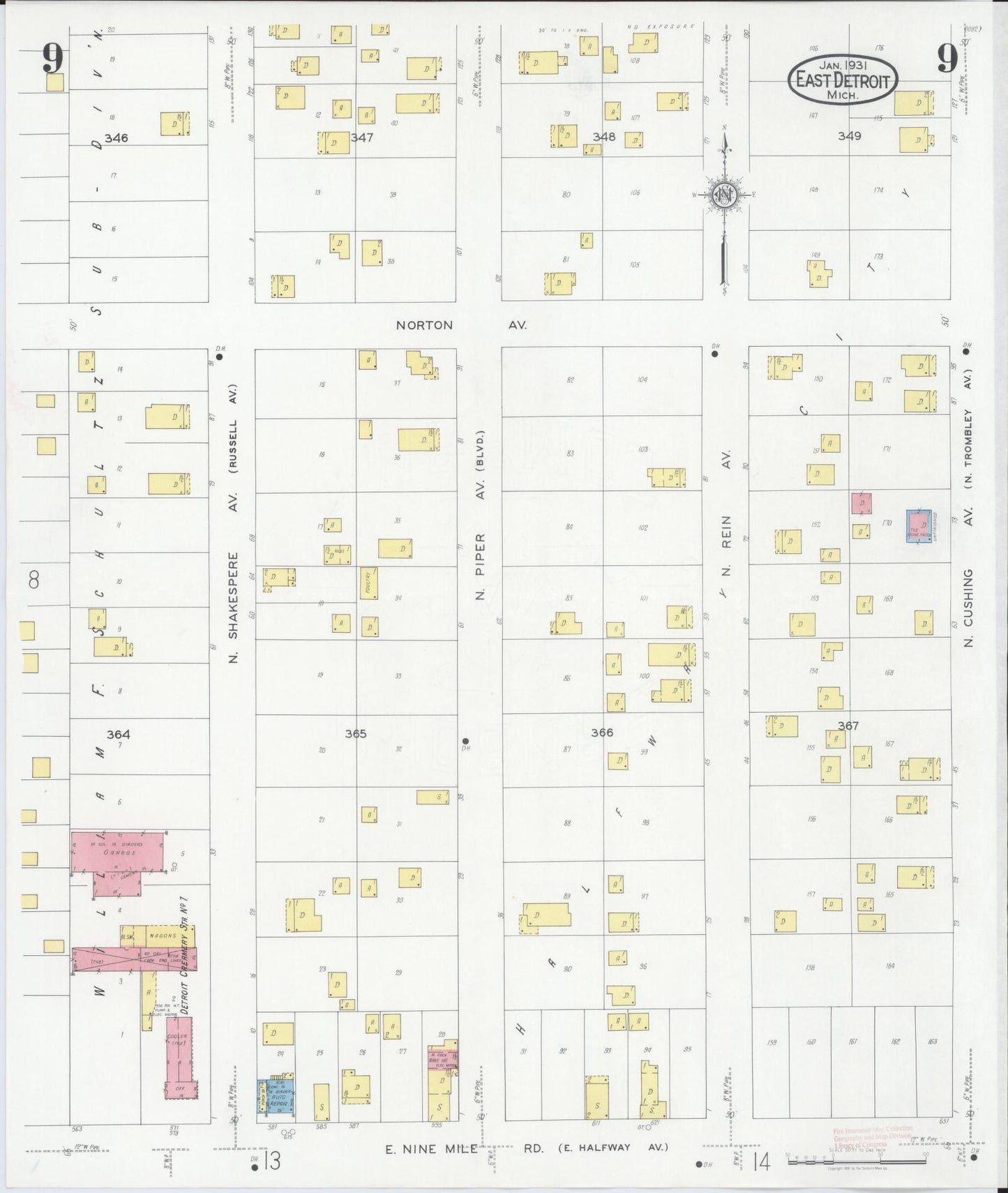 Sanborn Fire Insurance Map from East Detroit, Macomb County, Michigan (1931), Sheet #0009 - Complete Map Set gallery image, historic Sanborn map, vintage wall art, Michigan Michigan