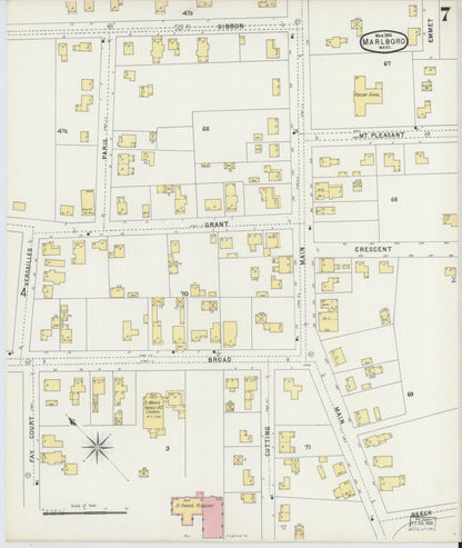 Sanborn Fire Insurance Map from Marlborough, Middlesex County, Massachusetts (1896), Sheet #0007 - Historic Sanborn Fire Insurance Map Print, vintage old map wall art, antique decor, genealogy gift, Massachusetts Massachusetts map