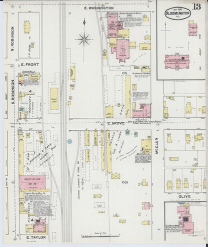 Sanborn Fire Insurance Map from Bloomington, McLean County, Illinois (1892), Sheet #0013 - Complete Map Set gallery image, historic Sanborn map, vintage wall art, Illinois Illinois