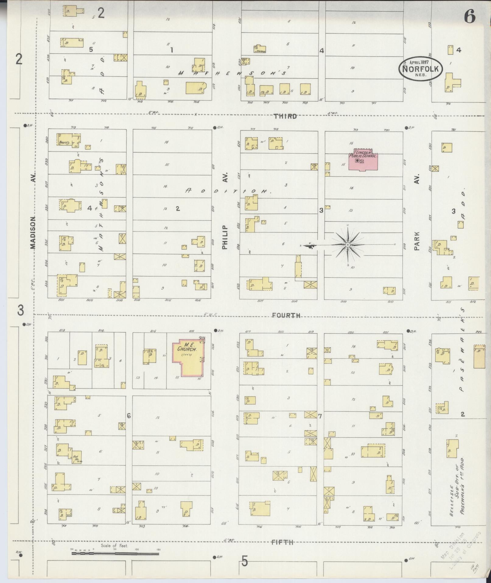 Sanborn Fire Insurance Map from Norfolk, Madison County, Nebraska (1897), Sheet #0006 - Historic Sanborn Fire Insurance Map Print, vintage old map wall art, antique decor, genealogy gift, Nebraska Nebraska map