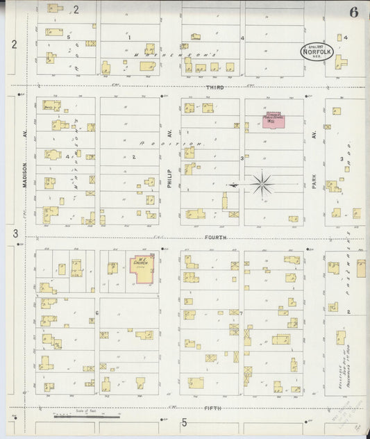 Sanborn Fire Insurance Map from Norfolk, Madison County, Nebraska (1897), Sheet #0006 - Historic Sanborn Fire Insurance Map Print, vintage old map wall art, antique decor, genealogy gift, Nebraska Nebraska map
