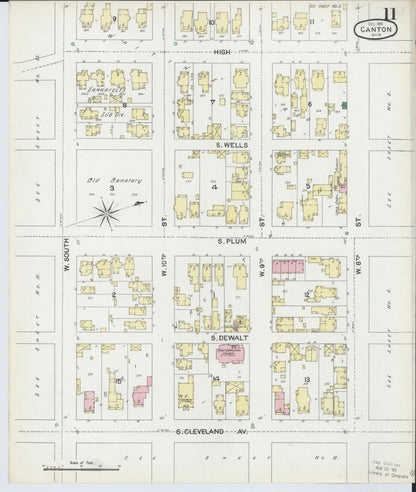Sanborn Fire Insurance Map from Canton, Stark County, Ohio (1891), Sheet #0011 - Historic Sanborn Fire Insurance Map Print, vintage old map wall art, antique decor, genealogy gift, Ohio Ohio map