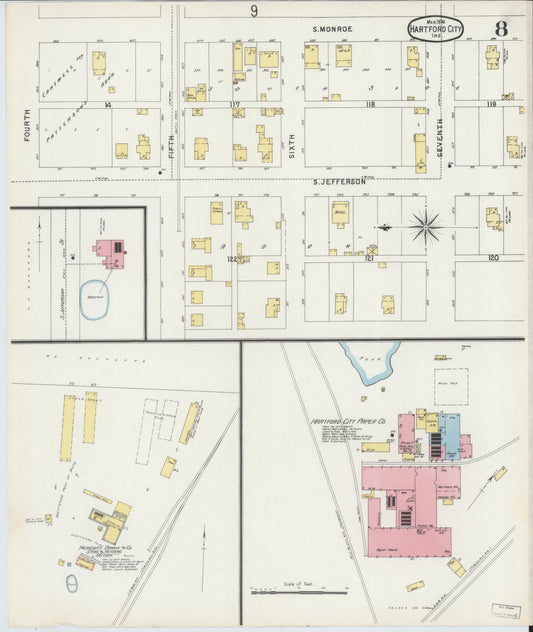 Sanborn Fire Insurance Map from Hartford City, Blackford County, Indiana (1896), Sheet #0008 - Historic Sanborn Fire Insurance Map Print, vintage old map wall art, antique decor, genealogy gift, Indiana Indiana map