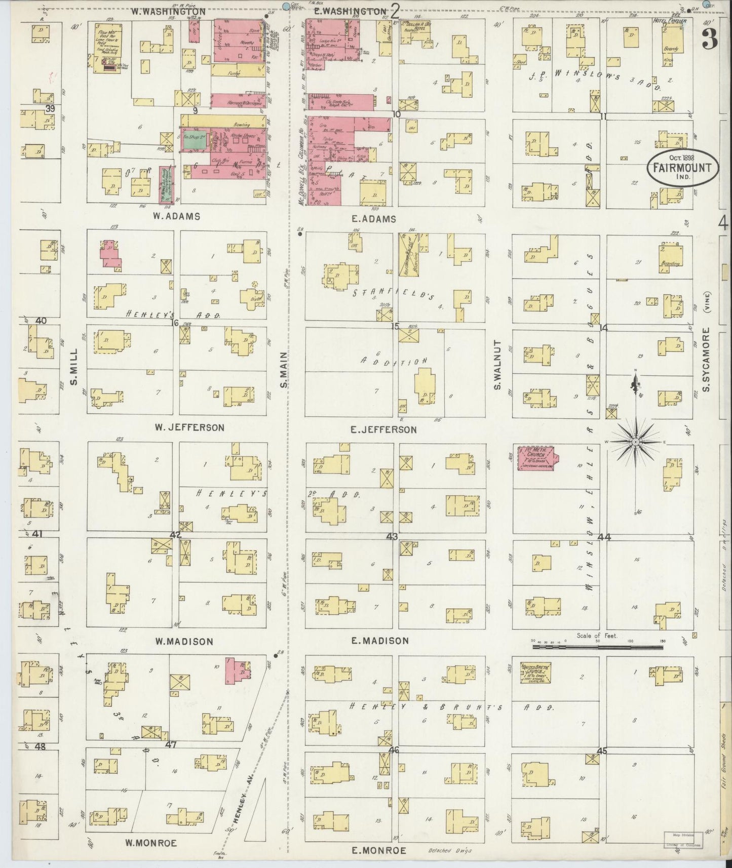 Sanborn Fire Insurance Map from Fairmount, Grant County, Indiana (1898), Sheet #0003 - Historic Sanborn Fire Insurance Map Print, vintage old map wall art, antique decor, genealogy gift, Indiana Indiana map