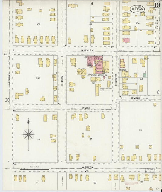 Sanborn Fire Insurance Map from Olean, Cattaraugus County, New York (1898), Sheet #0019 - Historic Sanborn Fire Insurance Map Print, vintage old map wall art, antique decor, genealogy gift, New York New York map