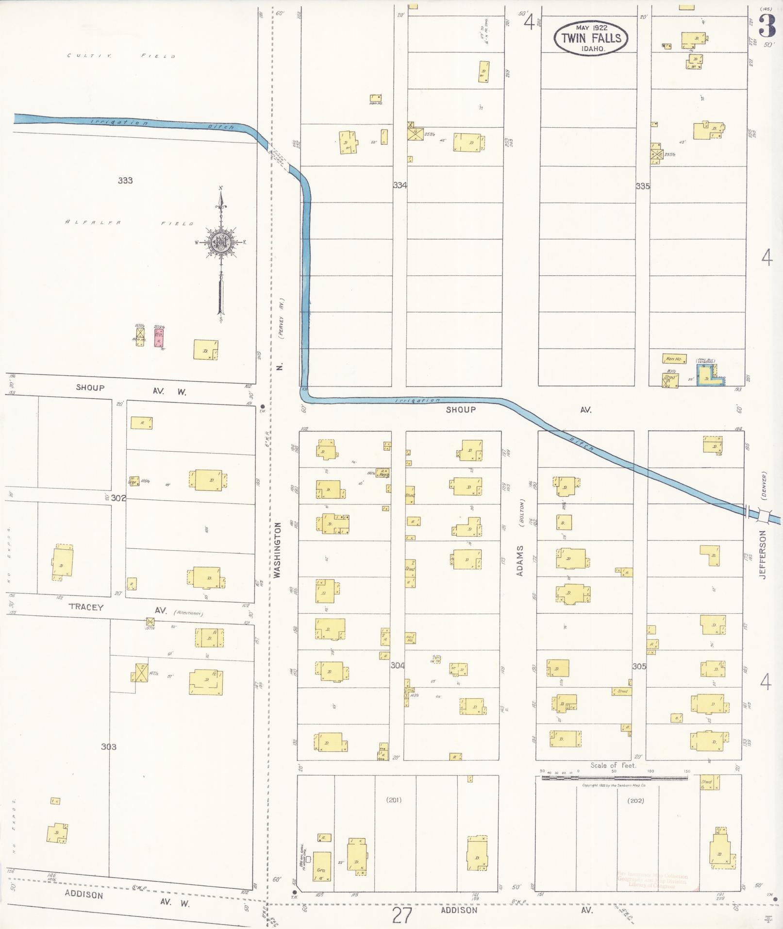 Sanborn Fire Insurance Map from Twin Falls, Twin Falls County, Idaho (1922), Sheet #0003 - Complete Map Set gallery image, historic Sanborn map, vintage wall art, Falls Idaho