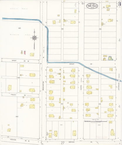 Sanborn Fire Insurance Map from Twin Falls, Twin Falls County, Idaho (1922), Sheet #0003 - Complete Map Set gallery image, historic Sanborn map, vintage wall art, Falls Idaho