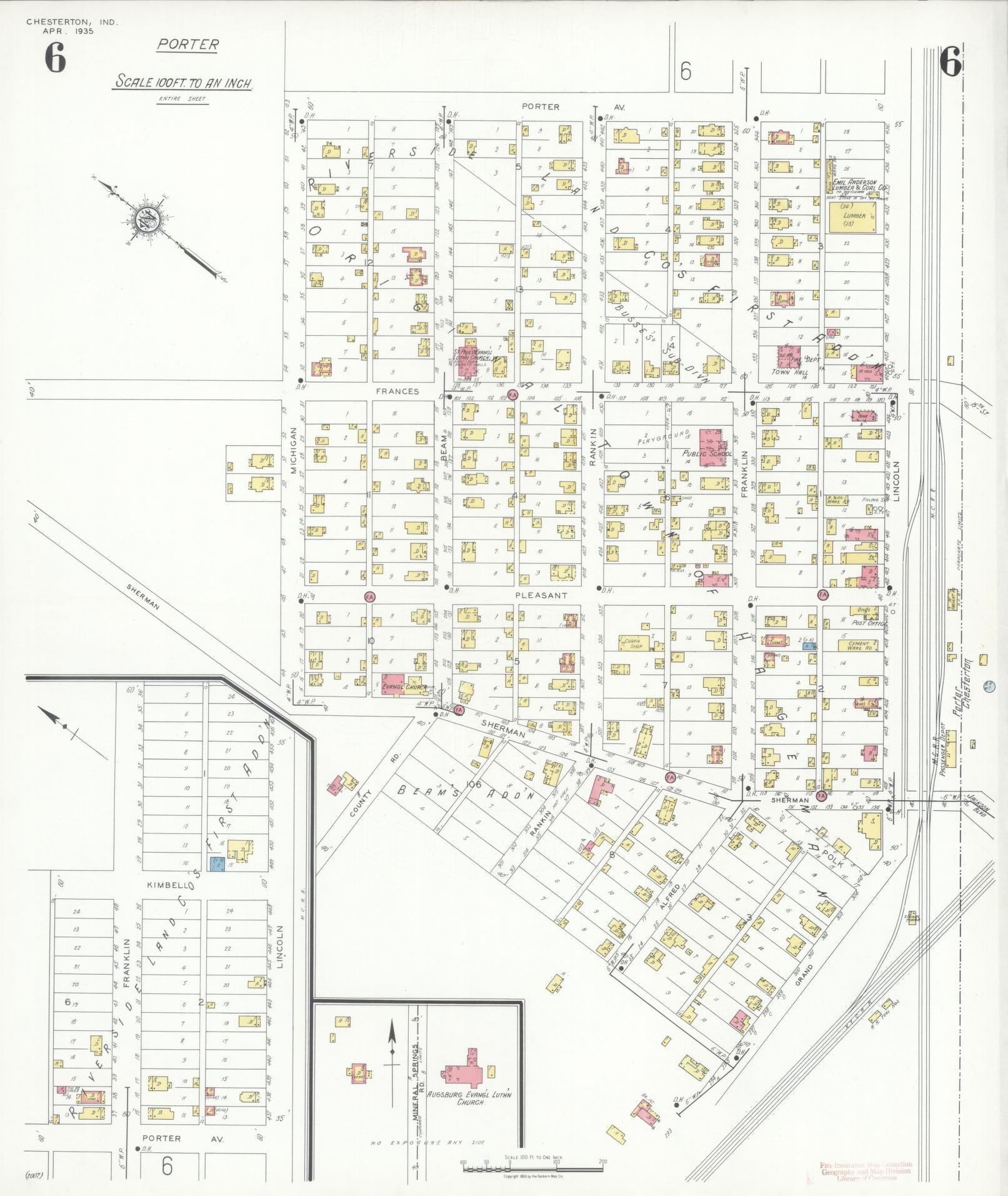 Sanborn Fire Insurance Map from Chesterton, Porter County, Indiana (1935), Sheet #0006 - Complete Map Set gallery image, historic Sanborn map, vintage wall art, Indiana Indiana
