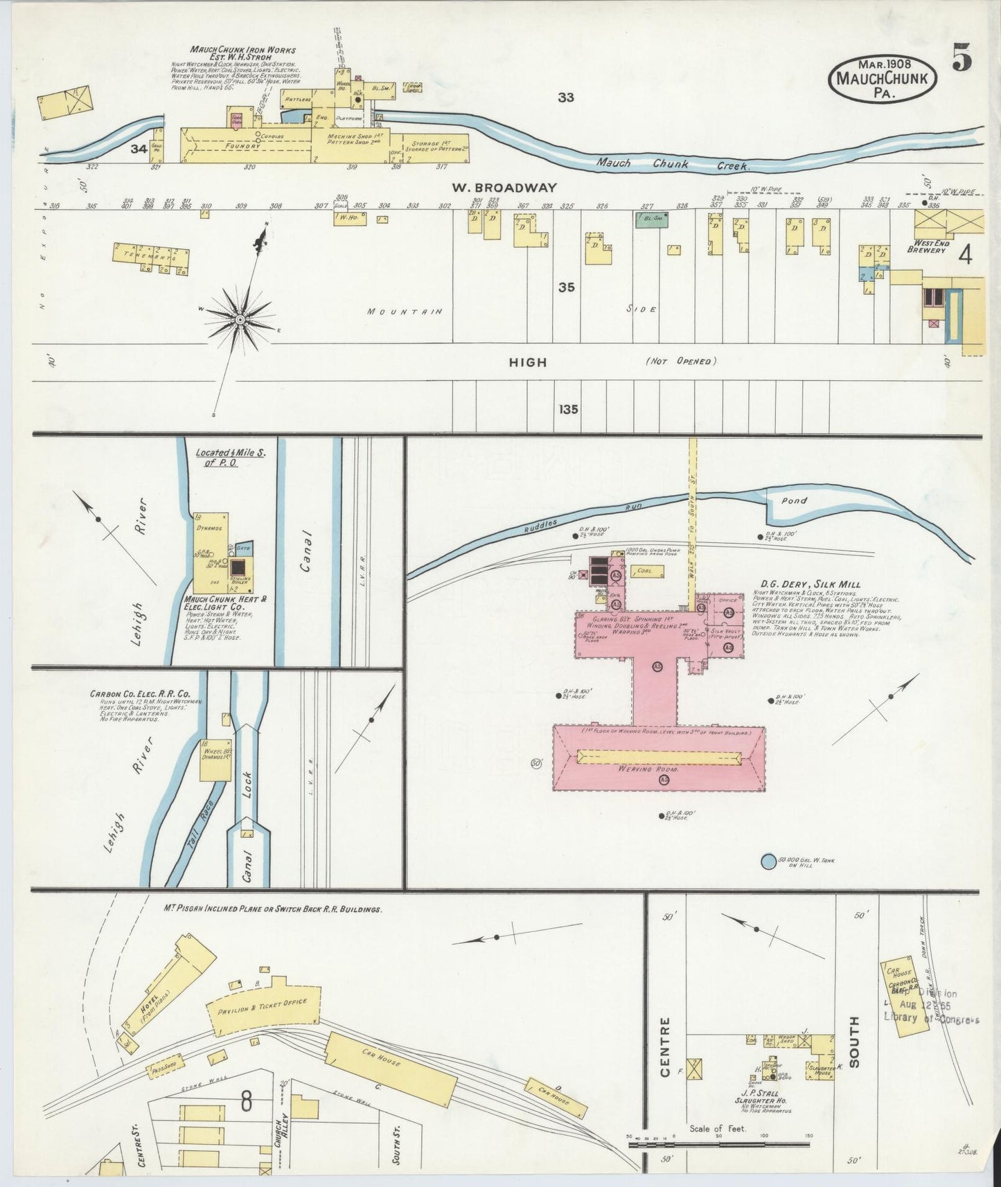 Sanborn Fire Insurance Map from Mauch Chunk, Carbon County, Pennsylvania (1908), Sheet #0005 - Historic Sanborn Fire Insurance Map Print, vintage old map wall art, antique decor, genealogy gift, Pennsylvania Pennsylvania map