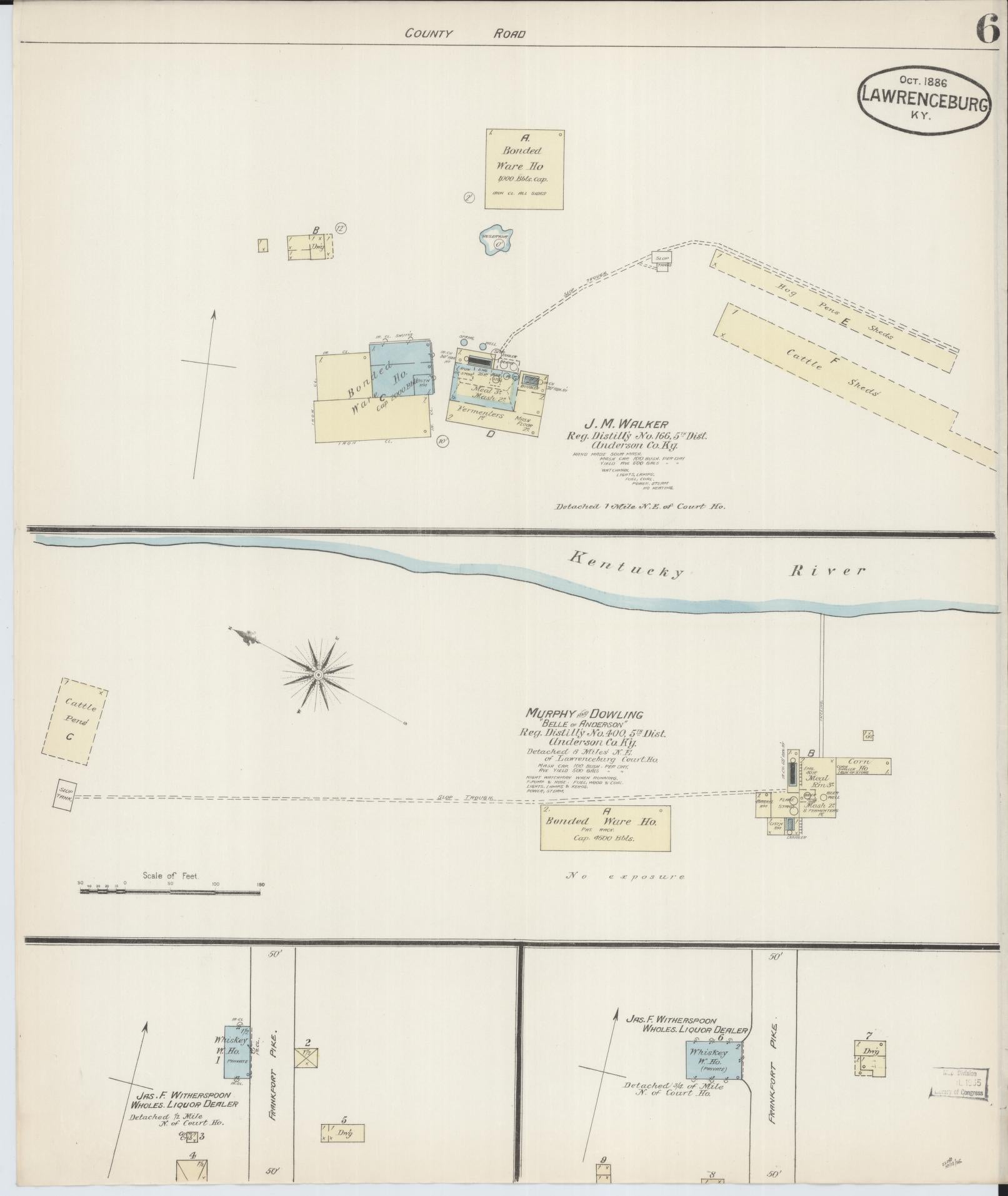 Sanborn Fire Insurance Map from Lawrenceburg, Anderson County, Kentucky (1886), Sheet #0006 - Historic Sanborn Fire Insurance Map Print, vintage old map wall art, antique decor, genealogy gift, Kentucky Kentucky map