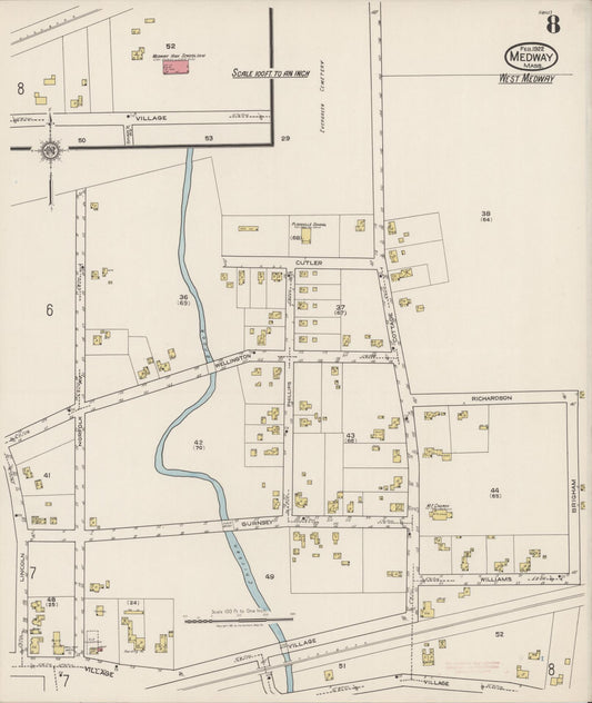 Sanborn Fire Insurance Map from Medway, Norfolk County, Massachusetts (1922), Sheet #0008 - Historic Sanborn Fire Insurance Map Print, vintage old map wall art, antique decor, genealogy gift, Massachusetts Massachusetts map