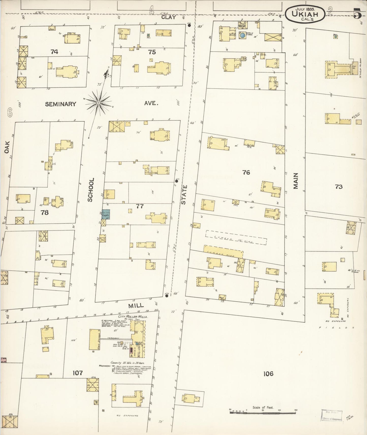 Sanborn Fire Insurance Map from Ukiah, Mendocino County, California (1893), Sheet #0005 - Complete Map Set gallery image, historic Sanborn map, vintage wall art, California California