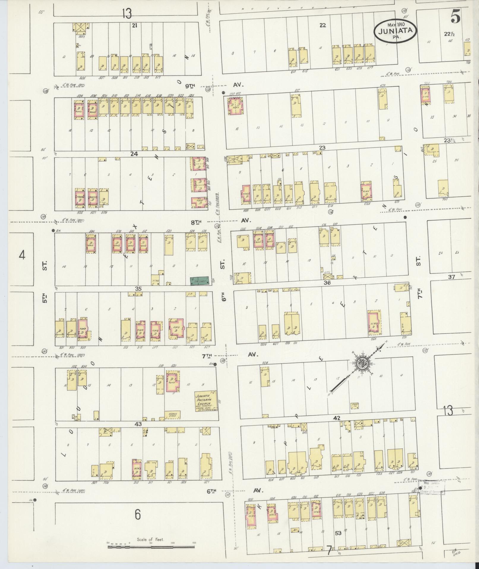 Sanborn Fire Insurance Map from Juniata, Blair County, Pennsylvania (1910), Sheet #0005 - Historic Sanborn Fire Insurance Map Print, vintage old map wall art, antique decor, genealogy gift, Pennsylvania Pennsylvania map
