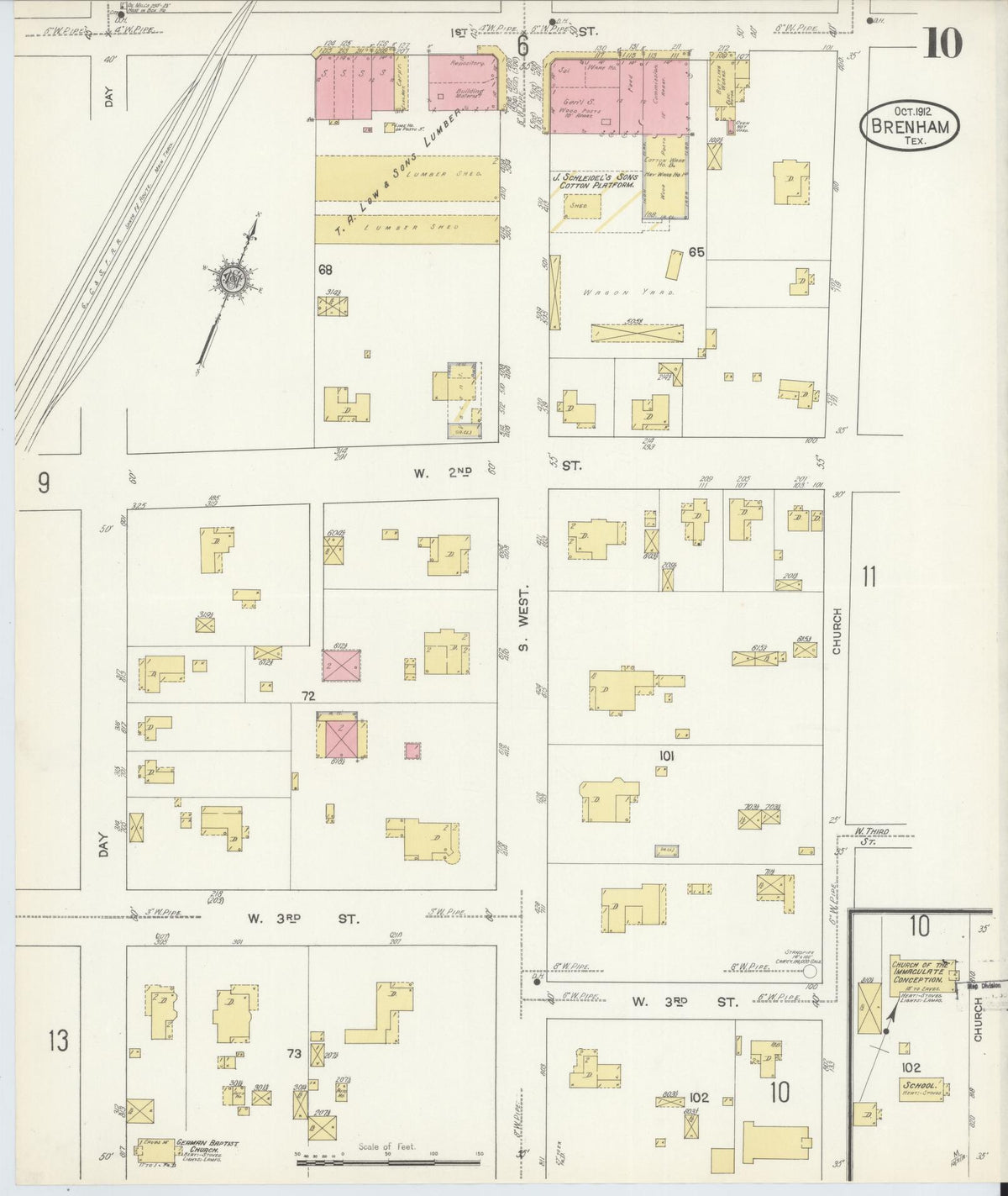 Sanborn Fire Insurance Map from Brenham, Washington County, Texas (1912), Sheet #0010 - Complete Map Set gallery image, historic Sanborn map, vintage wall art, Texas Texas