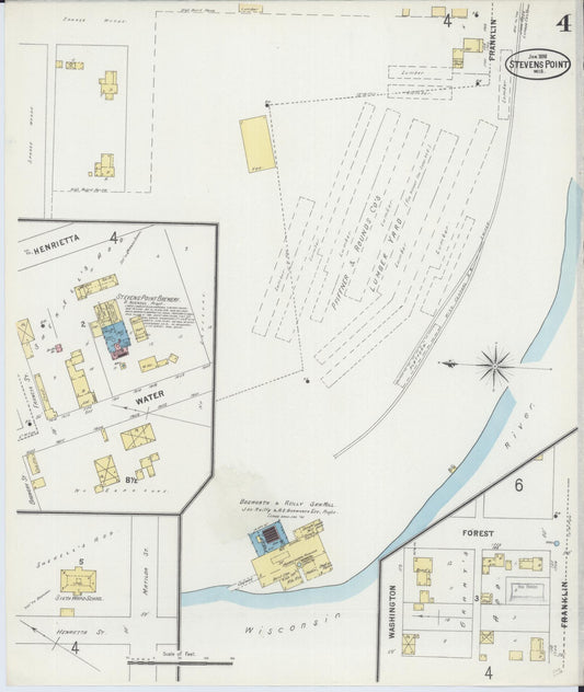 Sanborn Fire Insurance Map from Stevens Point, Portage County, Wisconsin (1898), Sheet #0004 - Historic Sanborn Fire Insurance Map Print, vintage old map wall art, antique decor, genealogy gift, Wisconsin Wisconsin map