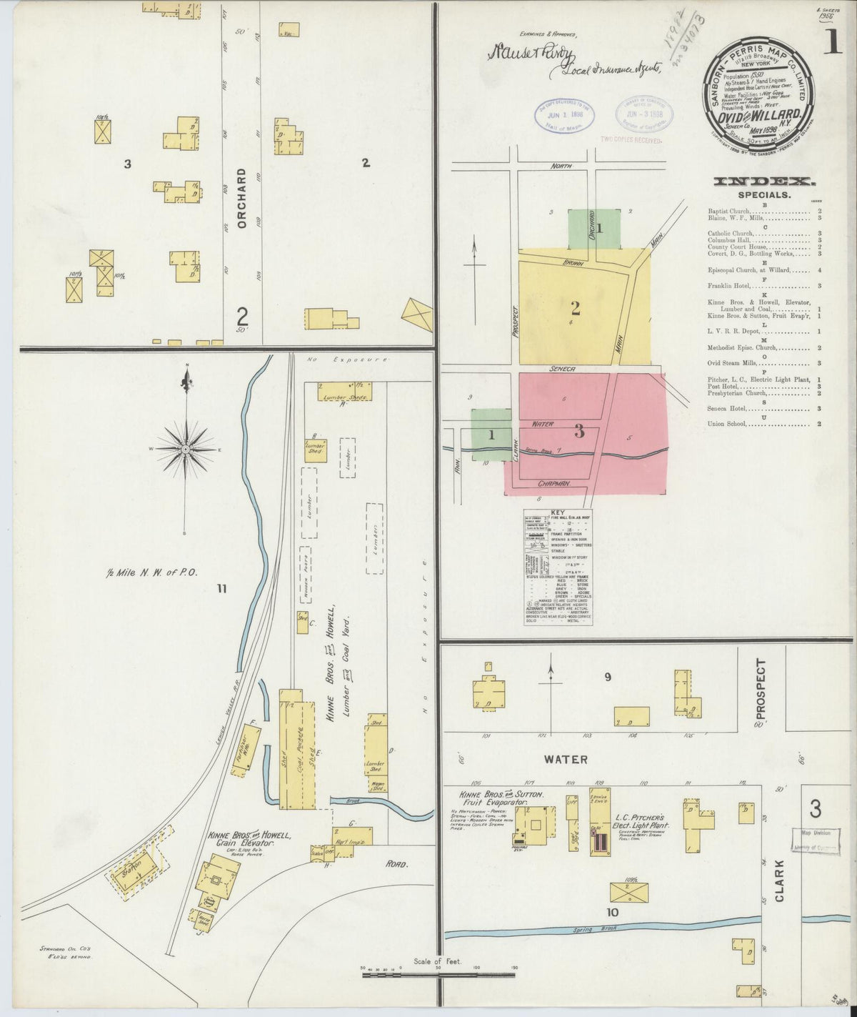 Sanborn Fire Insurance Map from Ovid, Seneca County, New York (1898), Sheet #0001 - Historic Sanborn Fire Insurance Map Print, vintage old map wall art, antique decor, genealogy gift, New York New York map