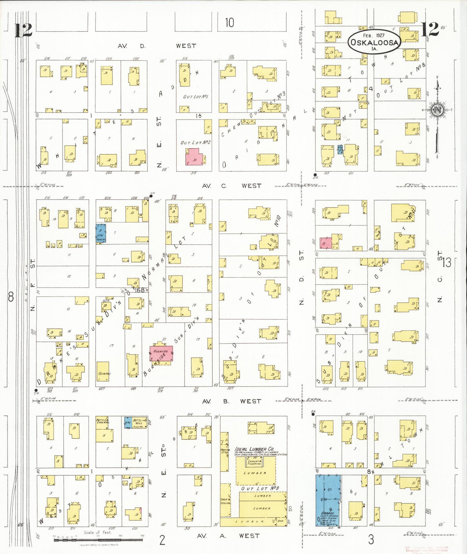 Sanborn Fire Insurance Map from Oskaloosa, Mahaska County, Iowa (1927), Sheet #0012 - Historic Sanborn Fire Insurance Map Print