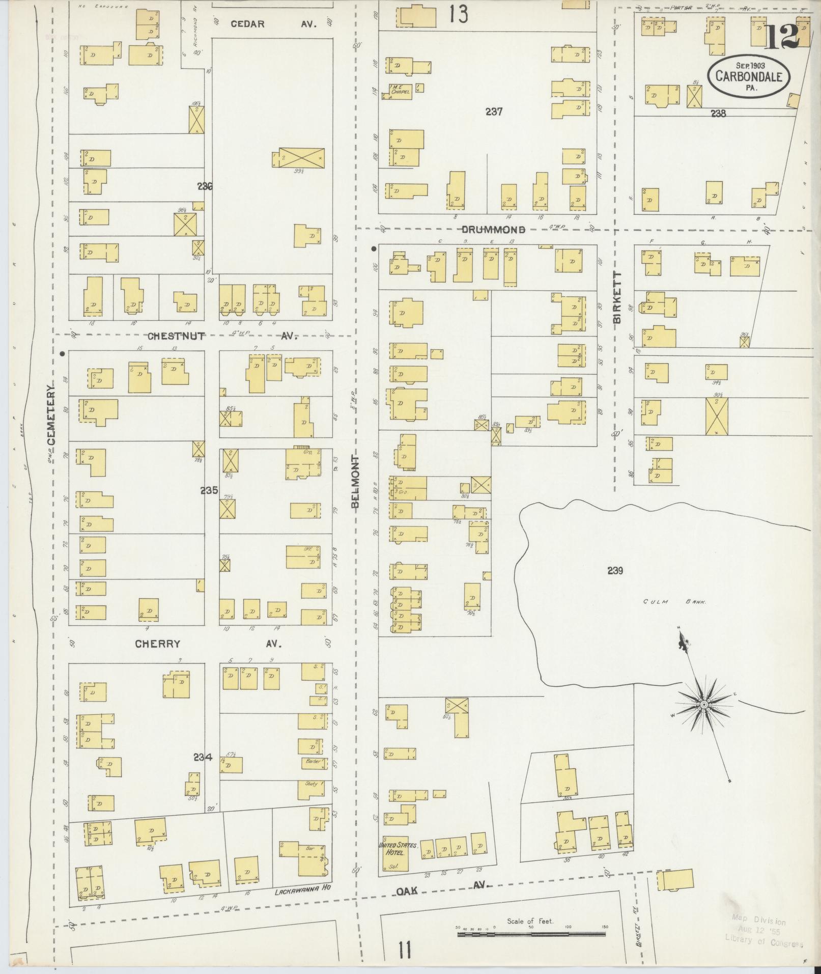 Sanborn Fire Insurance Map from Carbondale, Lackawanna County, Pennsylvania (1903), Sheet #0012 - Historic Sanborn Fire Insurance Map Print, vintage old map wall art, antique decor, genealogy gift, Pennsylvania Pennsylvania map