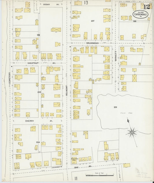 Sanborn Fire Insurance Map from Carbondale, Lackawanna County, Pennsylvania (1903), Sheet #0012 - Historic Sanborn Fire Insurance Map Print, vintage old map wall art, antique decor, genealogy gift, Pennsylvania Pennsylvania map