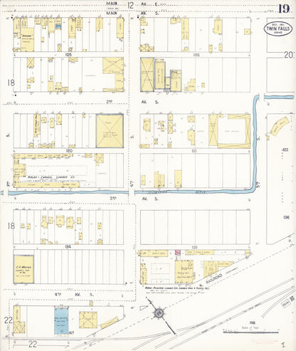 Sanborn Fire Insurance Map from Twin Falls, Twin Falls County, Idaho (1911), Sheet #0019 - Complete Map Set gallery image, historic Sanborn map, vintage wall art, Falls Idaho