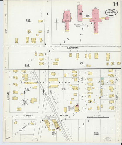 Sanborn Fire Insurance Map from Ann Arbor, Washtenaw County, Michigan (1899), Sheet #0013 - Historic Sanborn Fire Insurance Map Print, vintage old map wall art, antique decor, genealogy gift, Michigan Michigan map