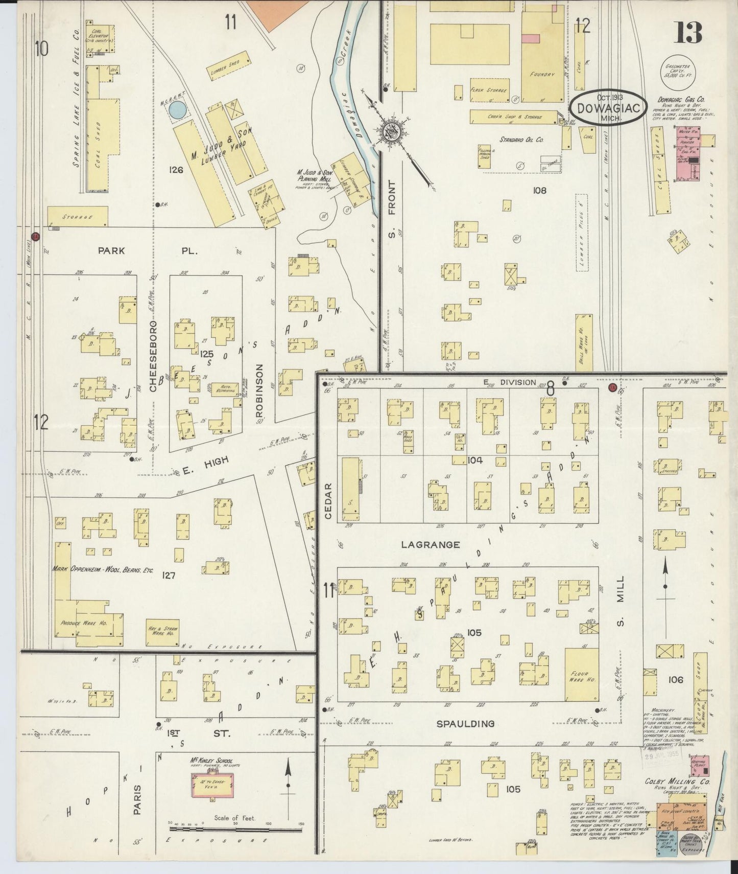 Sanborn Fire Insurance Map from Dowagiac, Cass County, Michigan (1913), Sheet #0013 - Complete Map Set gallery image, historic Sanborn map, vintage wall art, Michigan Michigan